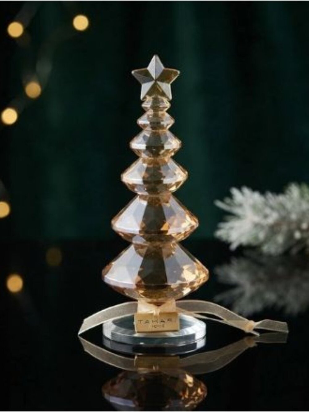 NWT TAHARI CRYSTAL GLASS CHRISTMAS TREE AMBER/GOLD 10.5"